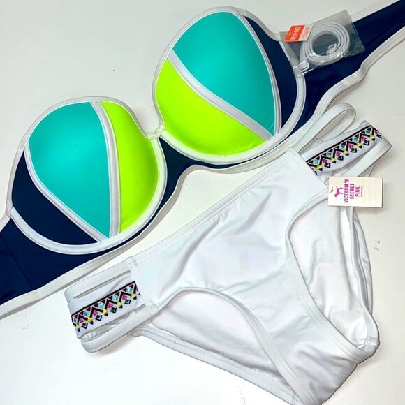 🔥VICTORIA SECRET PINK SWIMSUIT top pushup medium D-DD bottom Xsmall New - Picture 1 of 9
